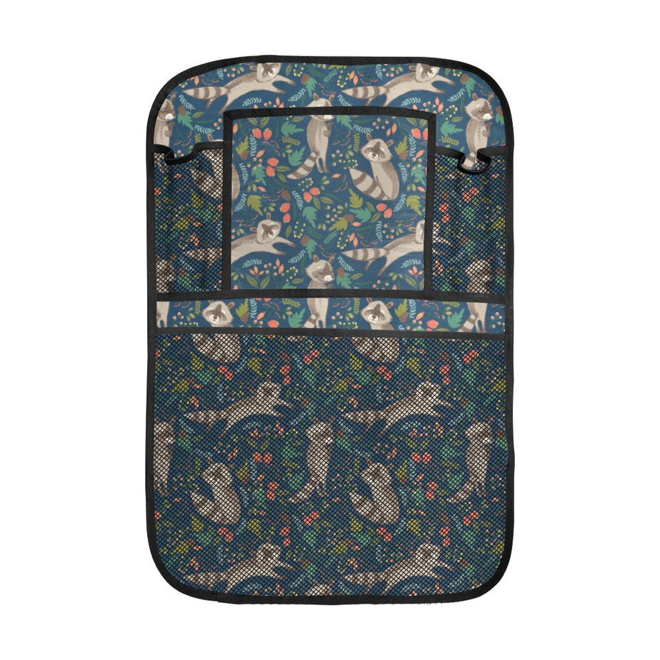 Raccoon tropical leaves pattern Car Seat Back Organizer