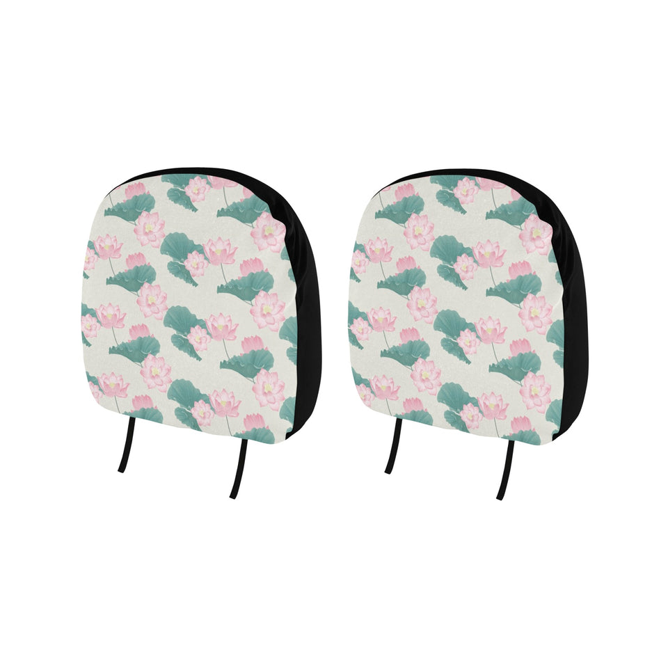 Pink lotus waterlily leaves pattern Car Headrest Cover