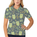 Cute owls leaves pattern Women's All Over Print Polo Shirt