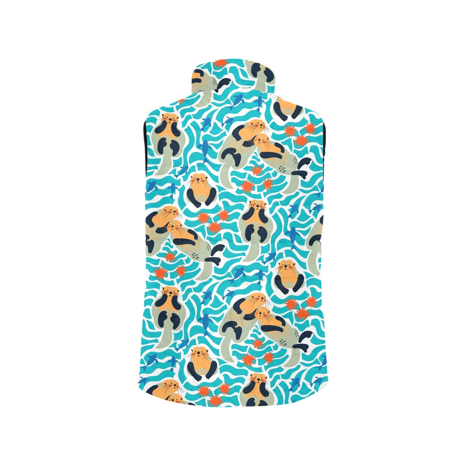 Cute sea otters fishe sea urchin pattern Men's Padded Vest