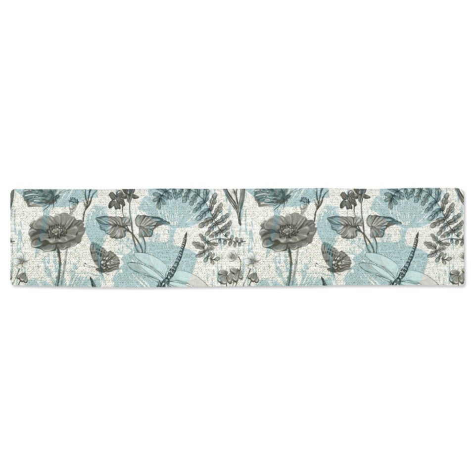 Dragonfly Butterfly Plants insect flower vintage s Table Runner