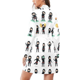 Cute ninja katana sword pattern Women's Long Sleeve Belted Night Robe