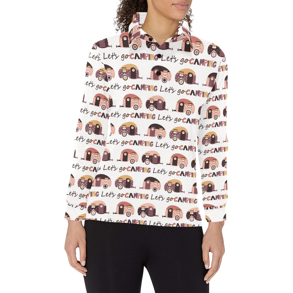 Camper Van Pattern Print Design 01 Women's Long Sleeve Polo Shirt