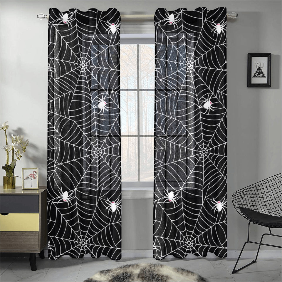 Spider web design pattern Black background white c Gauze Curtain