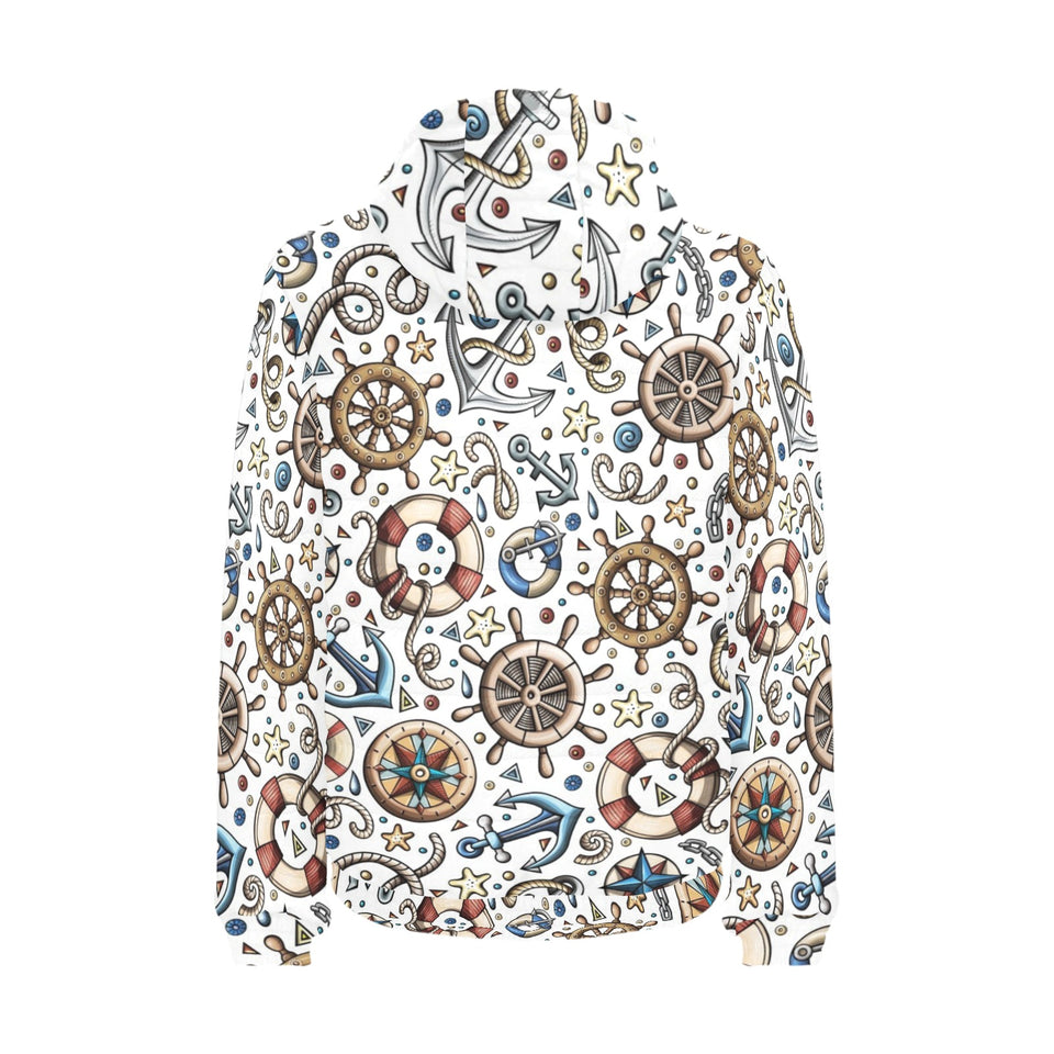 Cute nautical steering wheel anchor pattern Men's Padded Hooded Jacket