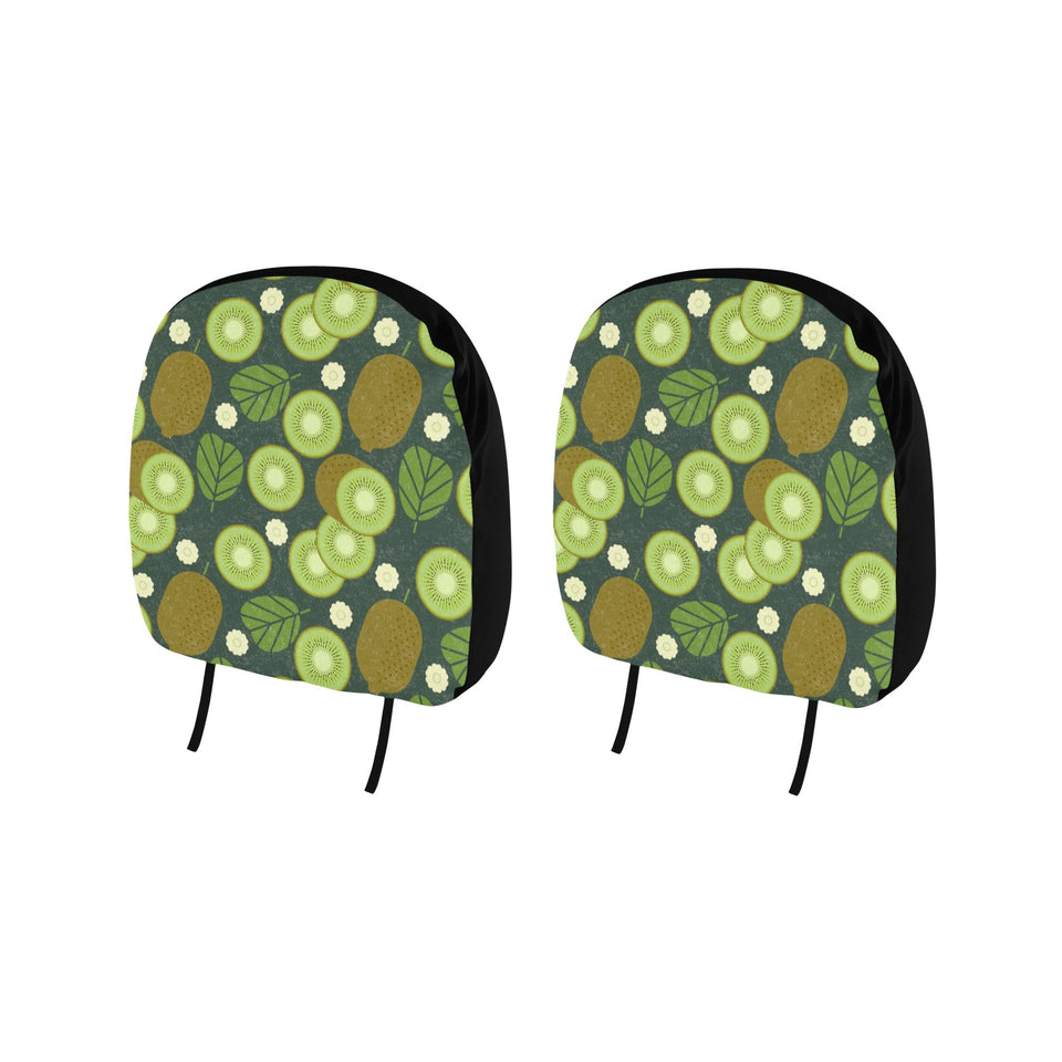 Whole sliced kiwi leave and flower Car Headrest Cover