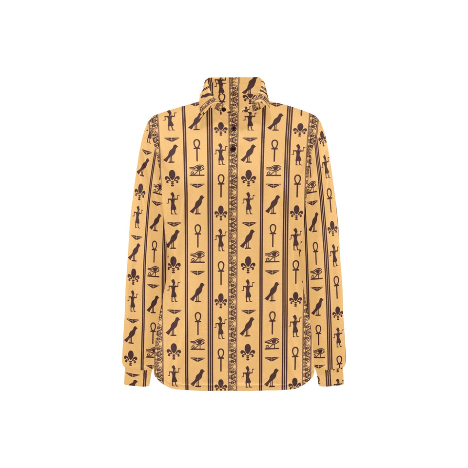 Egypt Hieroglyphics Pattern Print Design 02 Women's Long Sleeve Polo Shirt