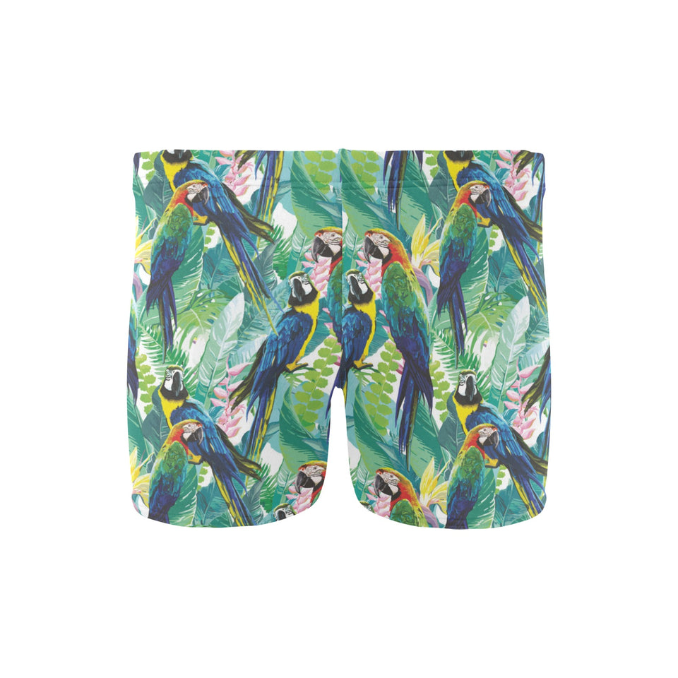 Colorful parrot exotic flower leaves Men's Swimming Trunks