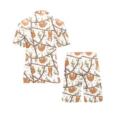 Sloths hanging on the tree pattern Men's V-Neck Short Pajama Set