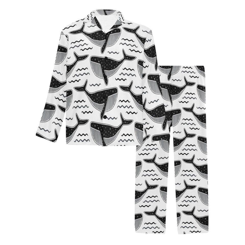 Black whale pattern Men's Long Pajama Set