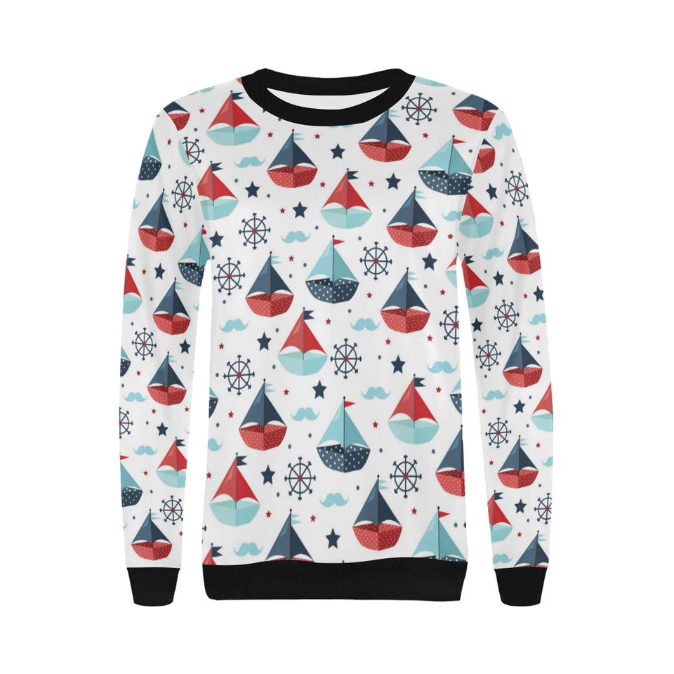 Cute color paper sailboat pattern Women's Crew Neck Sweatshirt