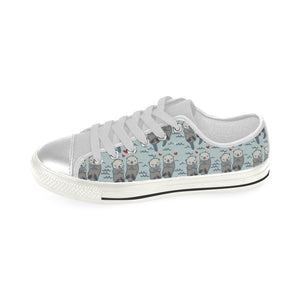 Lovely Sea Otter Pattern Women's Low Top Canvas Shoes White
