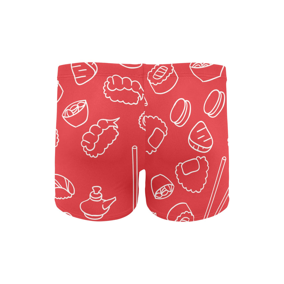 sushi pattern red background Men's Swimming Trunks