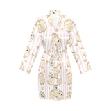 cute owl leaf Women's Long Sleeve Belted Night Robe
