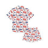 British Pattern Print Design 03 Kids' Boys' Girls' V-Neck Short Pajama Set