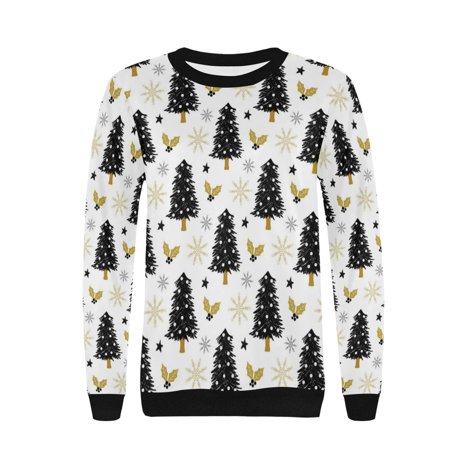 Christmas tree holly snow star pattern Women's Crew Neck Sweatshirt