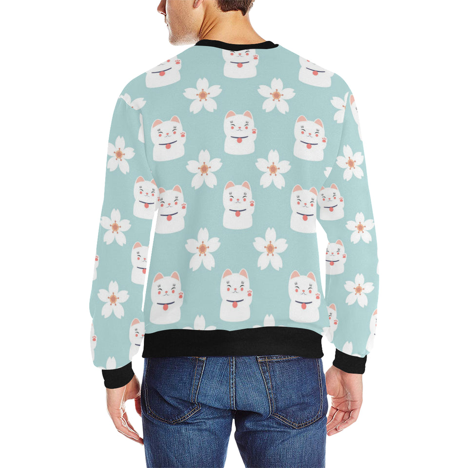 Maneki neko cat sakura Men's Crew Neck Sweatshirt