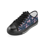 Pink sakura cherry blossom blue background Kids' Boys' Girls' Low Top Canvas Shoes Black