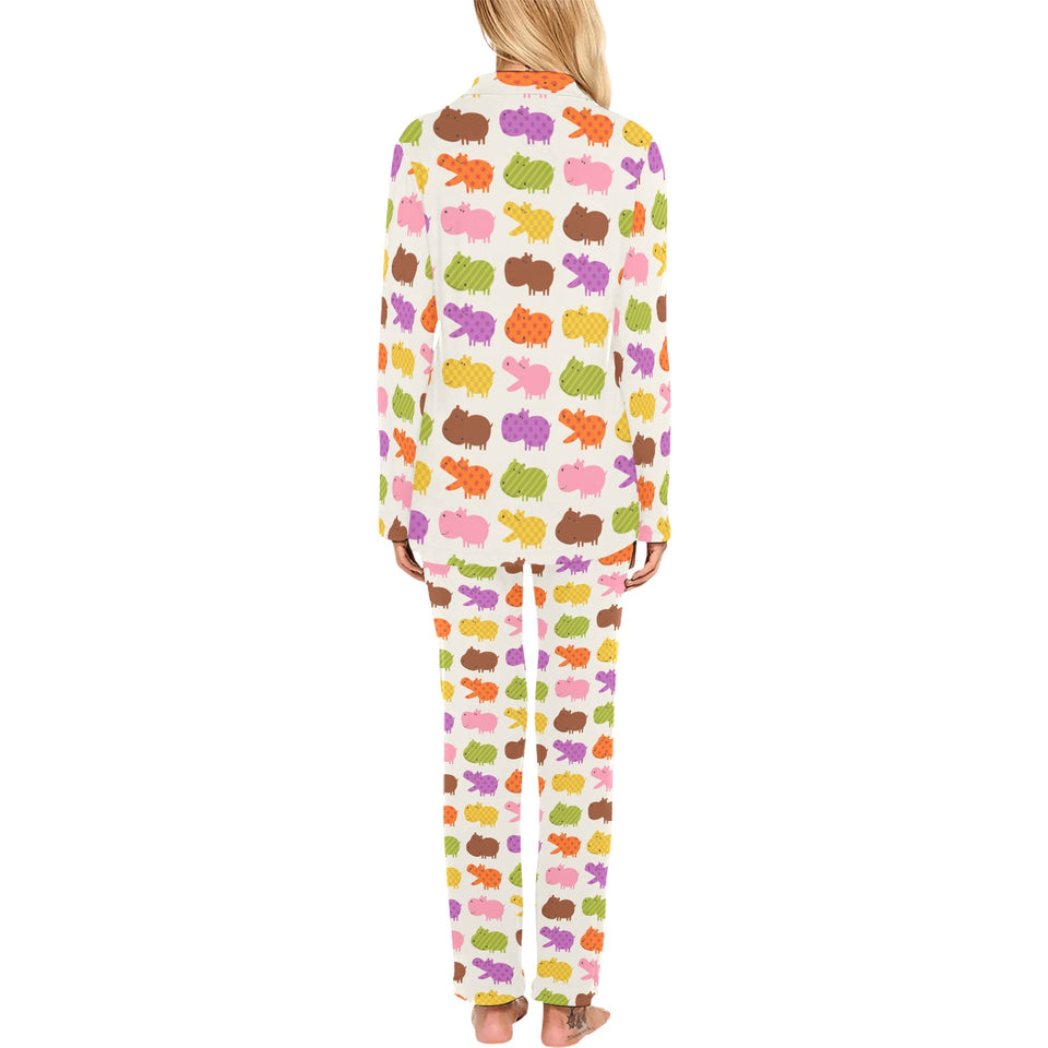 Hippopotamus Pattern Print Design 01 Women's Long Pajama Set