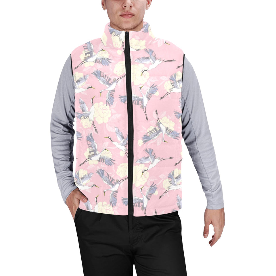 Japanese crane rose pattern Men's Padded Vest
