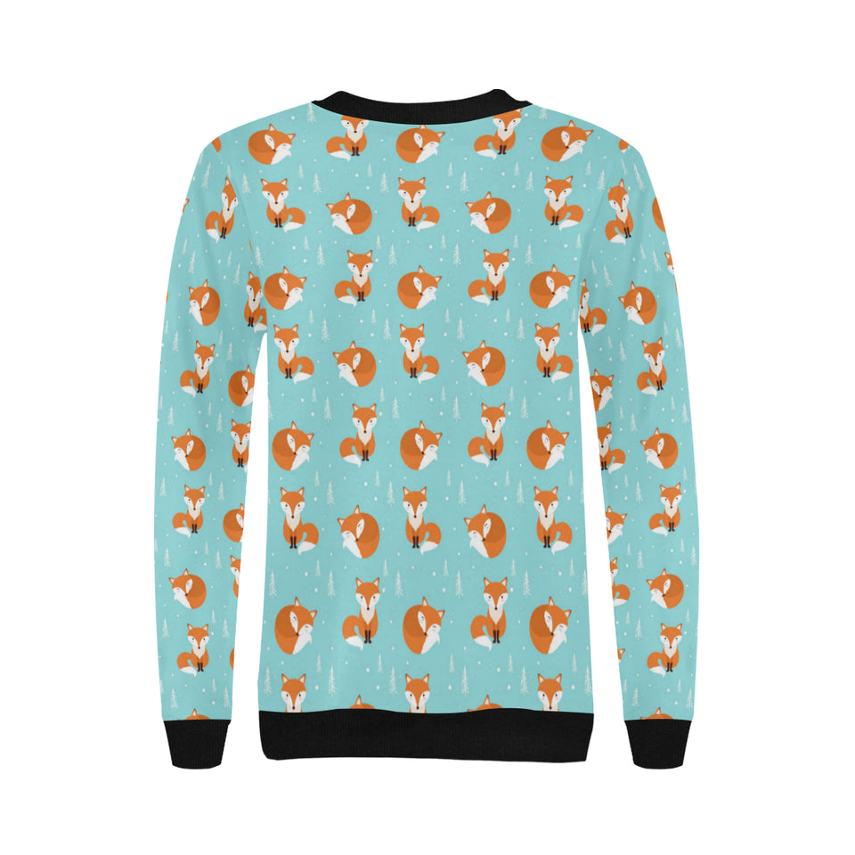 Fox pattern blue b ackground Women's Crew Neck Sweatshirt