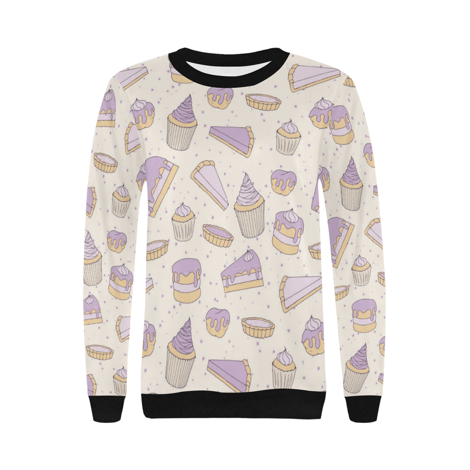 Cakes pies tarts muffins and eclairs purple bluebe Women's Crew Neck Sweatshirt