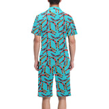 Boomerang Australian aboriginal ornament blue back Men's V-Neck Short Pajama Set