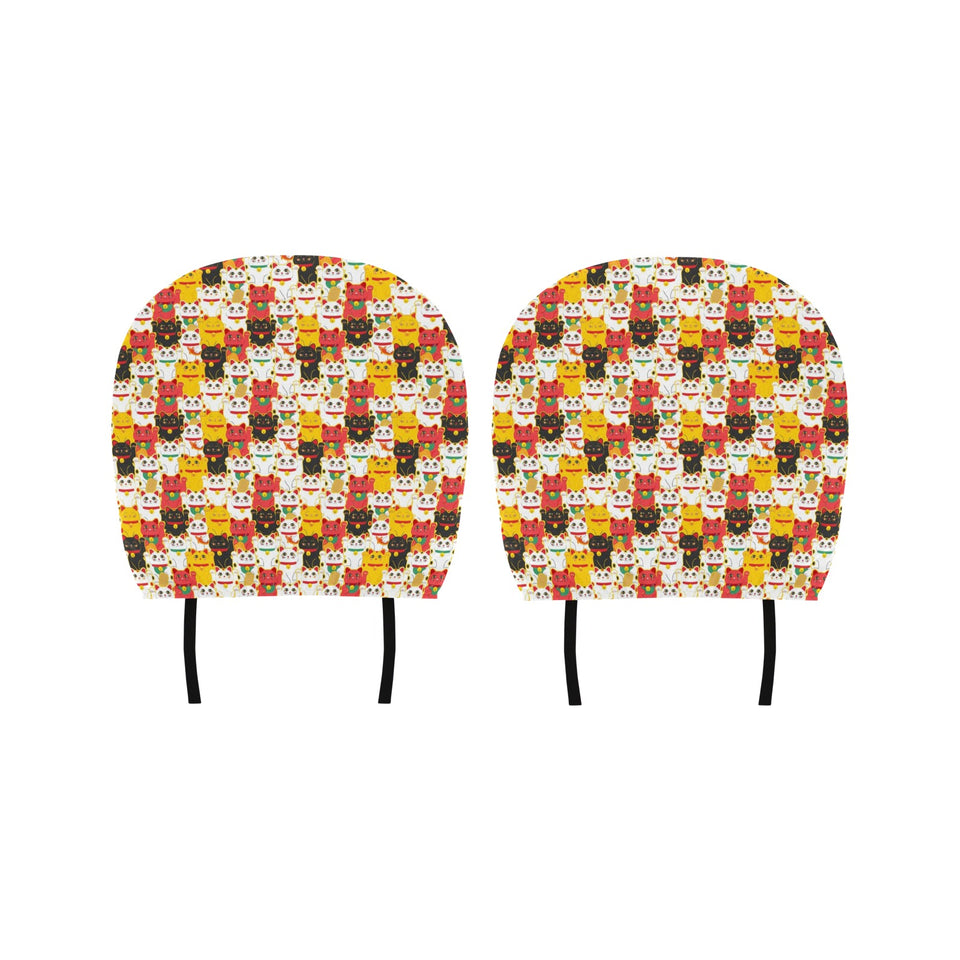 Colorful Maneki neko cat pattern Car Headrest Cover