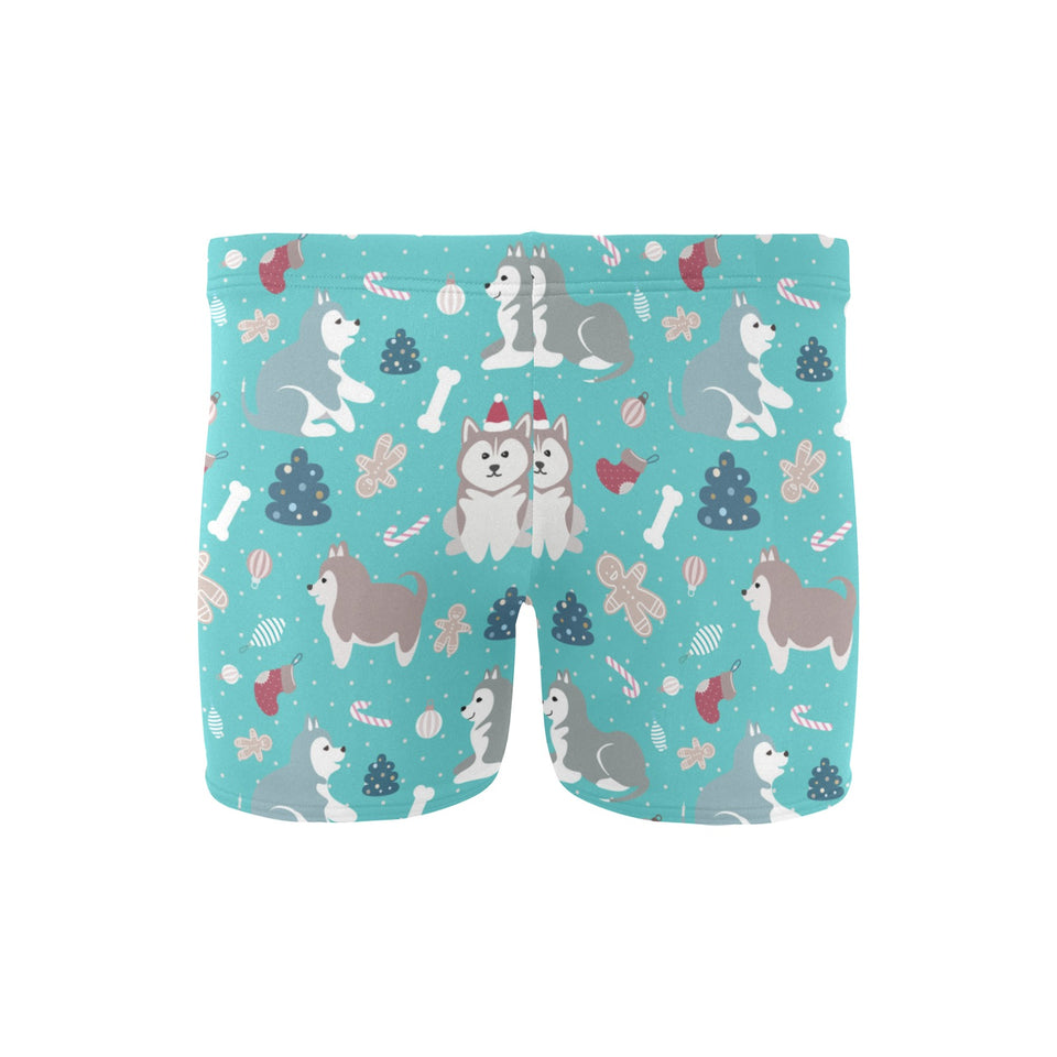 Christmas cute siberian husky puppie pattern Men's Swimming Trunks