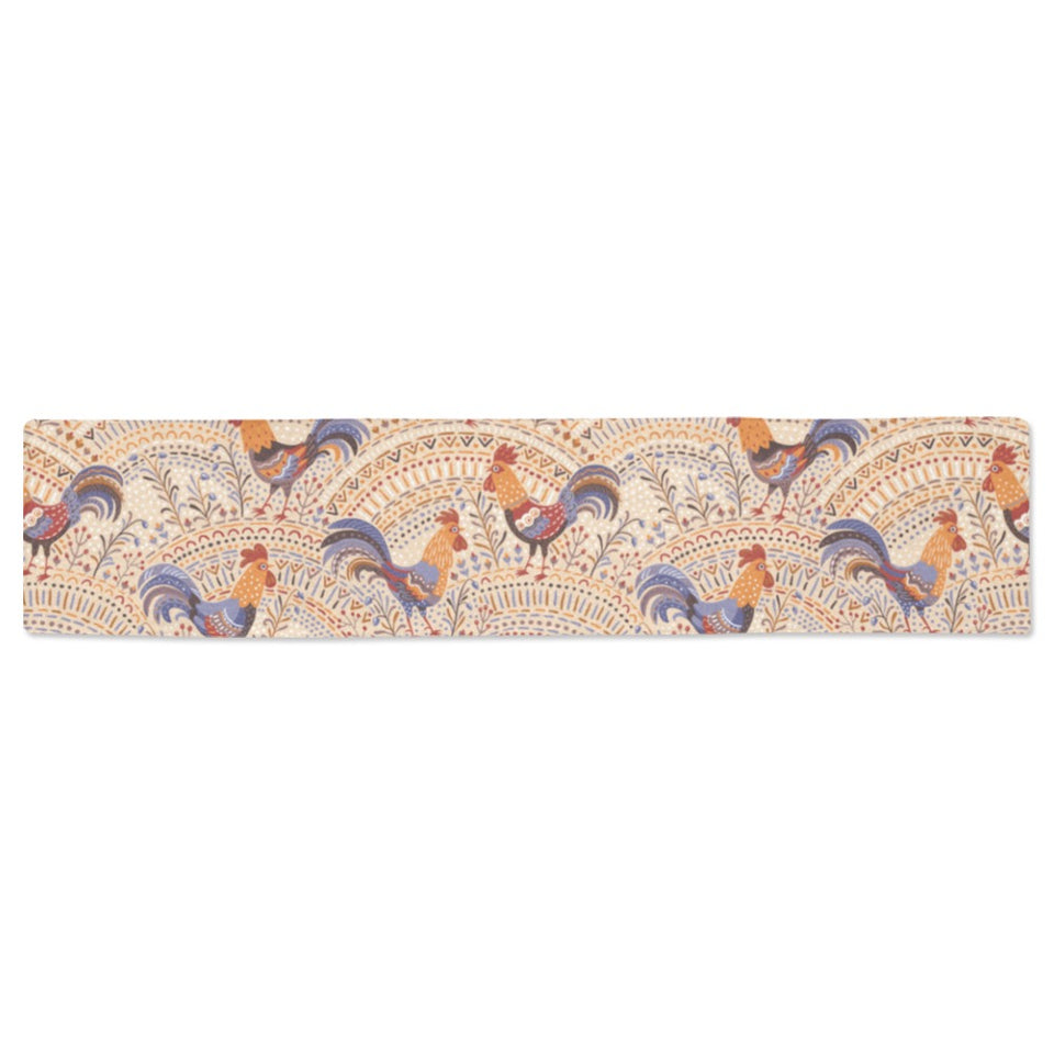 Cute rooster chicken cock floral ornament backgrou Table Runner