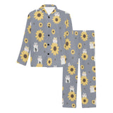 Cute hamster sunflower pattern background Men's Long Pajama Set