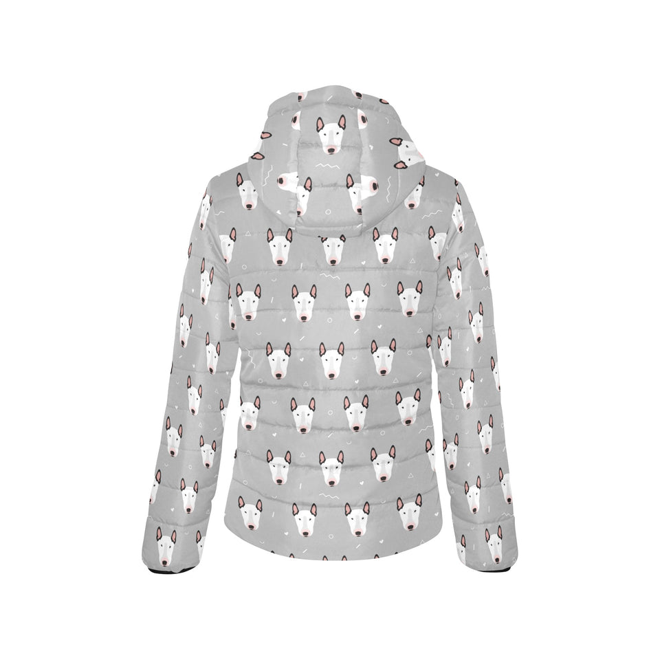 Bull Terrier Pattern Print Design 05 Women's Padded Hooded Jacket