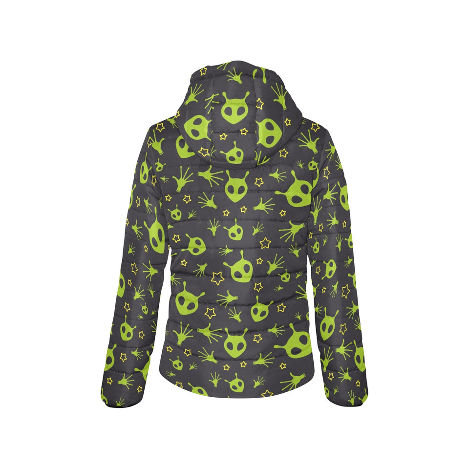 Alien Pattern Print Design 02 Women's Padded Hooded Jacket