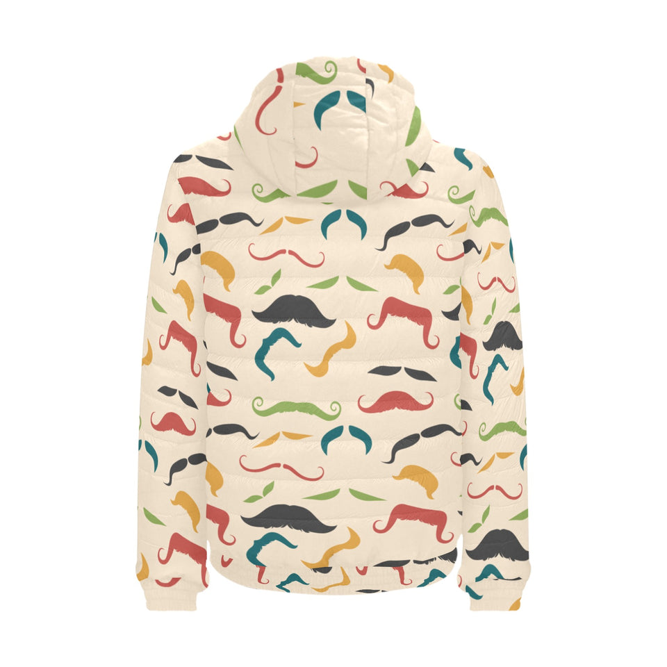 Mustache Beard Pattern Print Design 03 Men's Padded Hooded Jacket