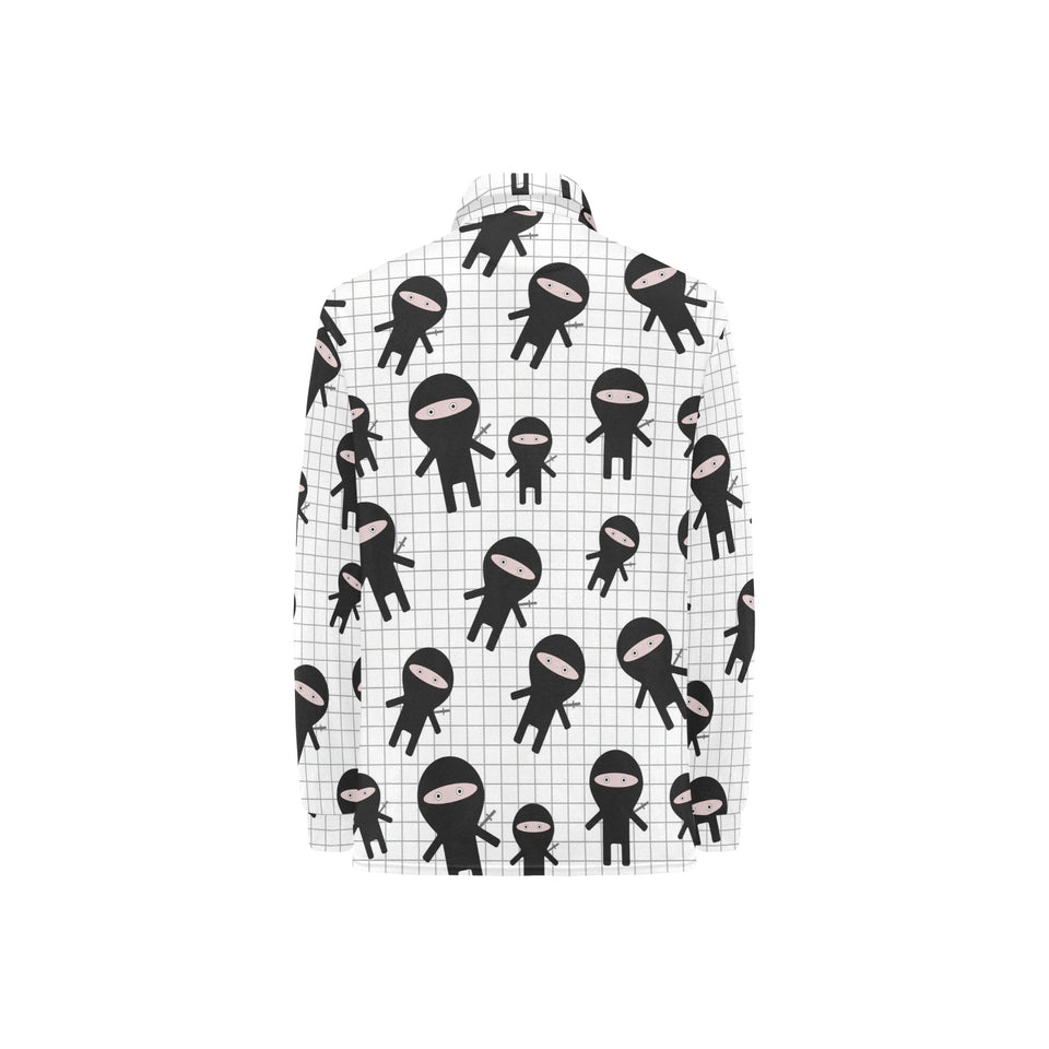 Ninja pattern plaid background Women's Long Sleeve Polo Shirt