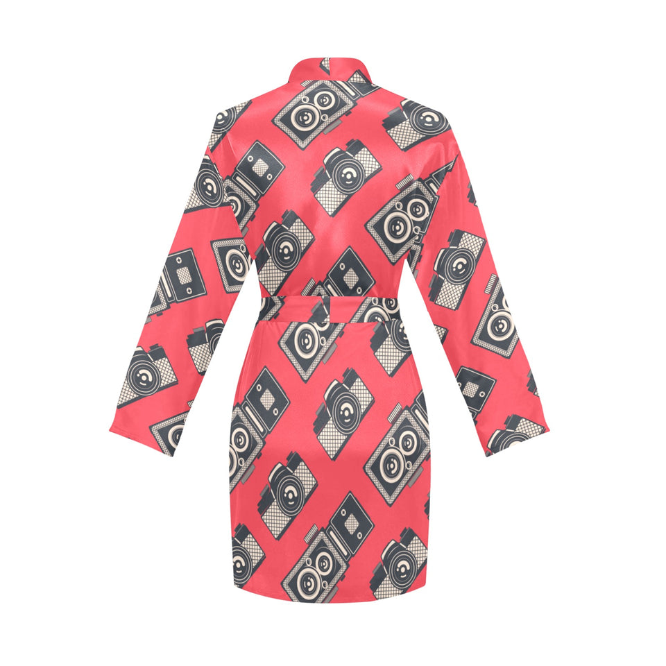 Camera Pattern Print Design 05 Women's Long Sleeve Belted Night Robe