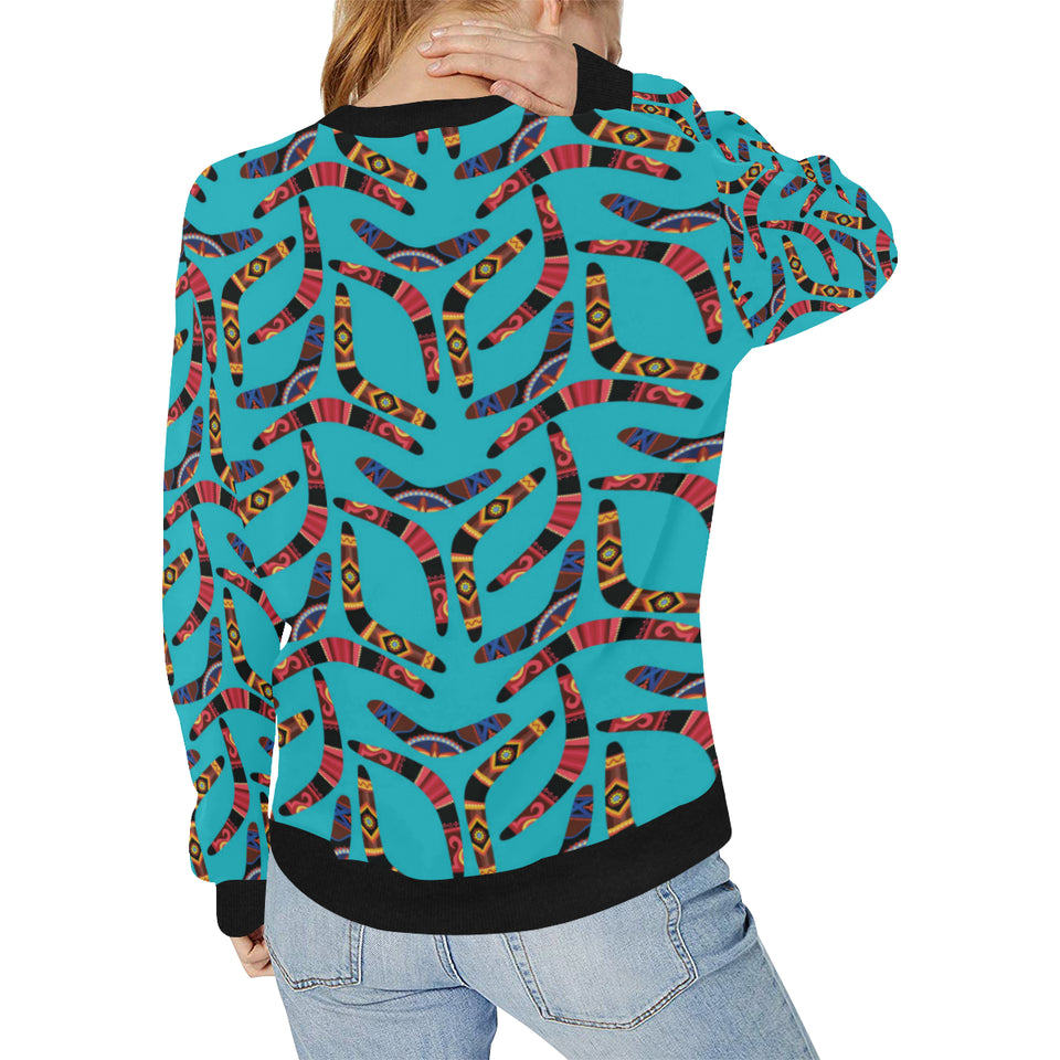 Boomerang Australian aboriginal ornament blue back Women's Crew Neck Sweatshirt