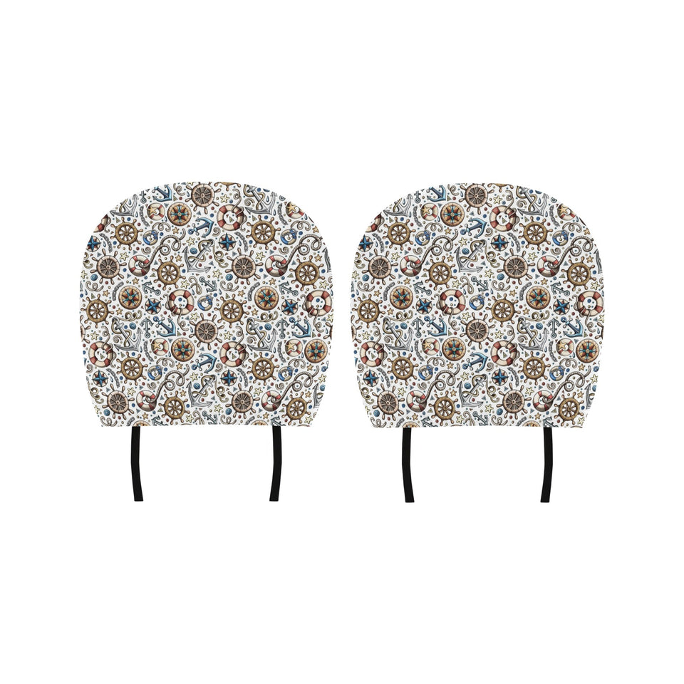 Cute nautical steering wheel anchor pattern Car Headrest Cover