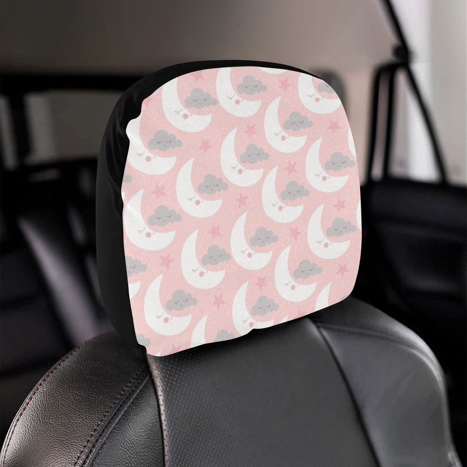Cute moon cloud star pattern pink dot background Car Headrest Cover