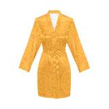 Orange traditional indian element pattern Women's Long Sleeve Belted Night Robe