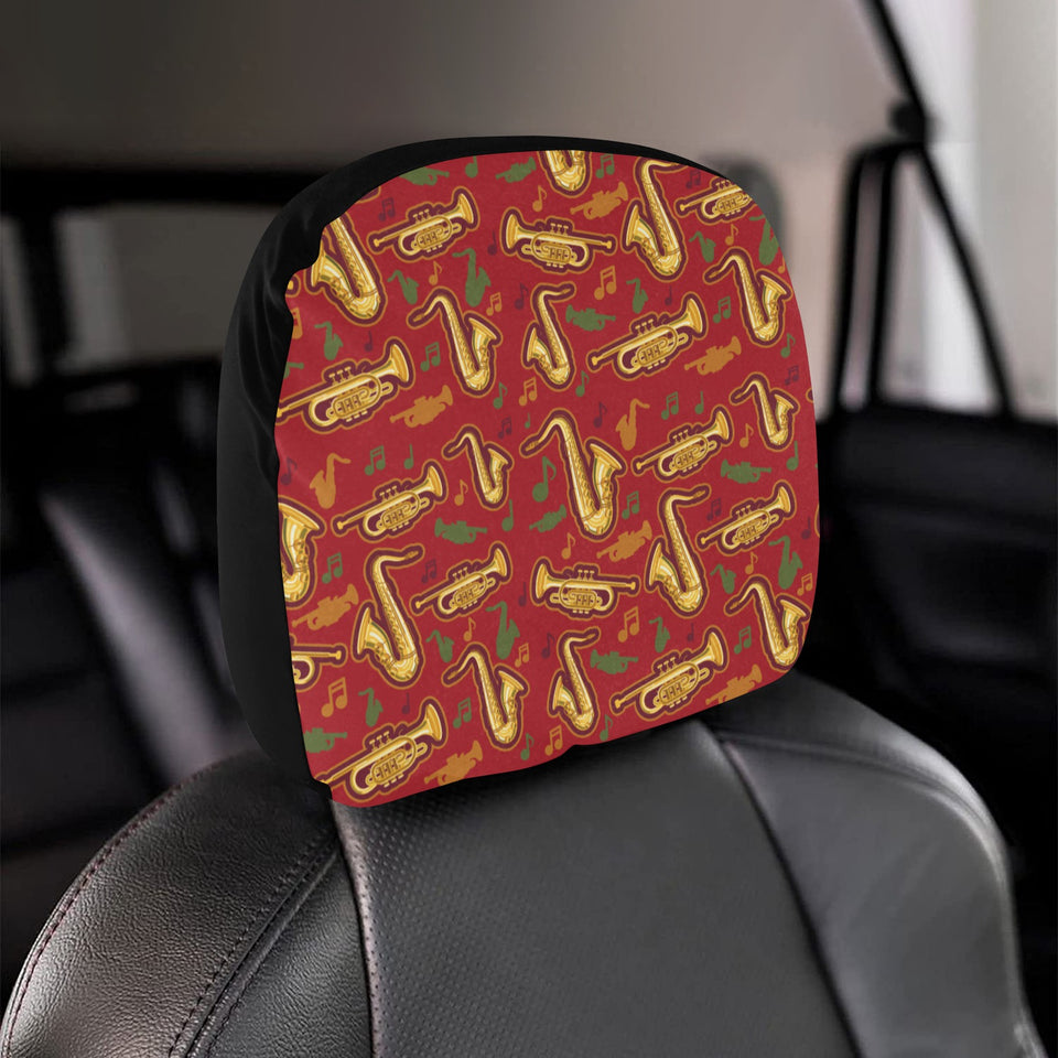 Saxophone cornet pattern red background Car Headrest Cover