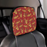Saxophone cornet pattern red background Car Headrest Cover