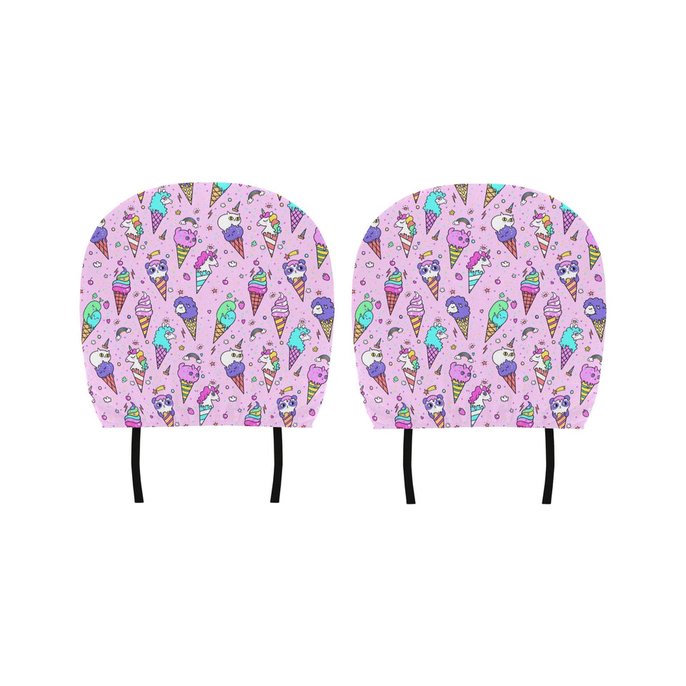 Cute ice cream cone animal pattern Car Headrest Cover