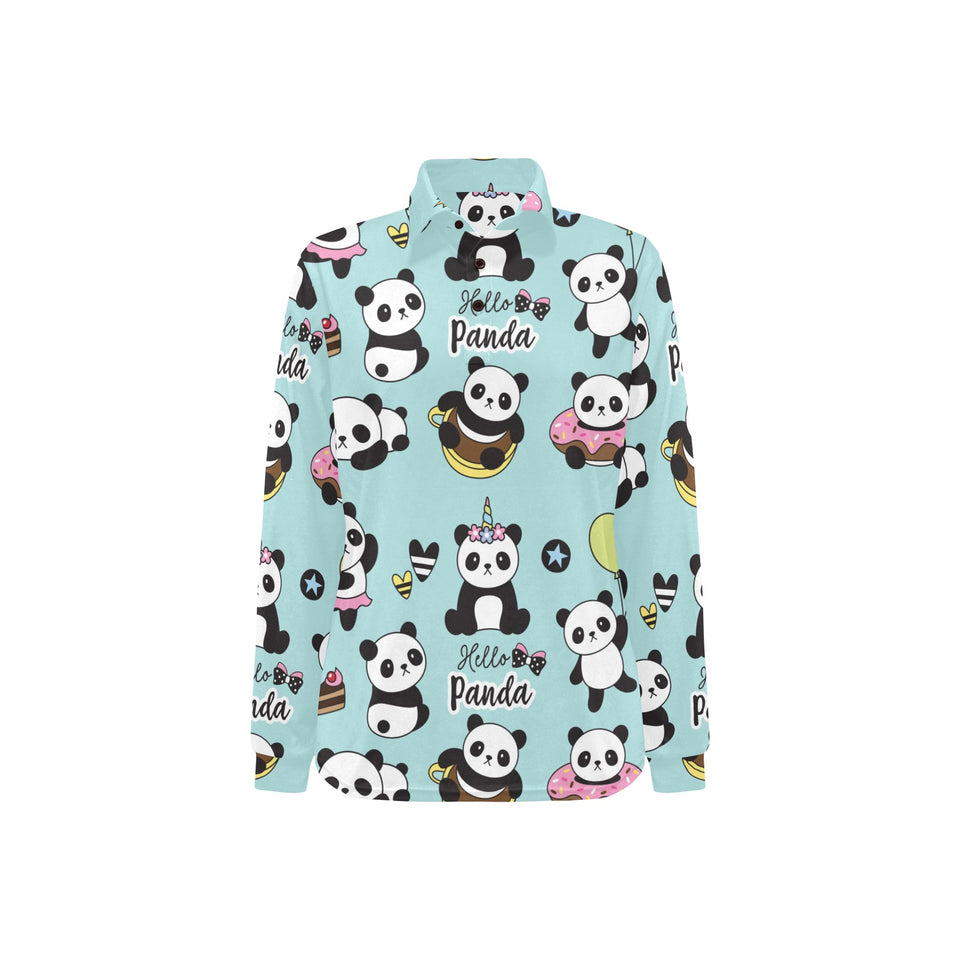 Cute baby panda pattern Women's Long Sleeve Polo Shirt