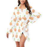cute onions smiling faces Women's Long Sleeve Belted Night Robe