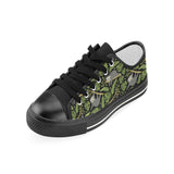 Cute sloths tropical palm leaves black background Kids' Boys' Girls' Low Top Canvas Shoes Black
