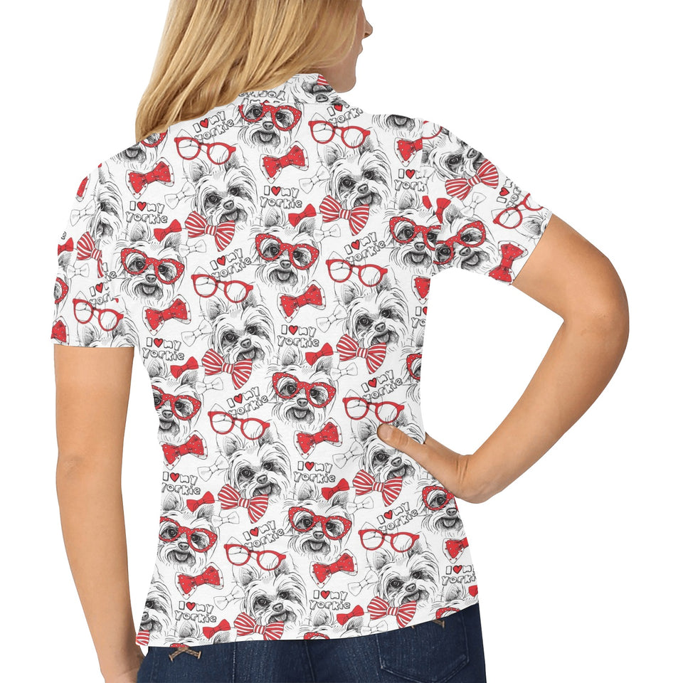 Yorkshire Terrier Pattern Print Design 04 Women's All Over Print Polo Shirt