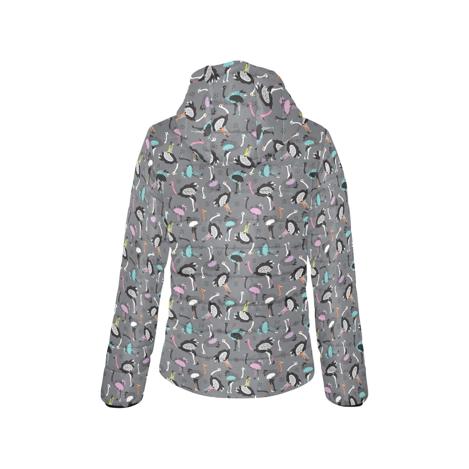 Ostrich Pattern Print Design 01 Women's Padded Hooded Jacket