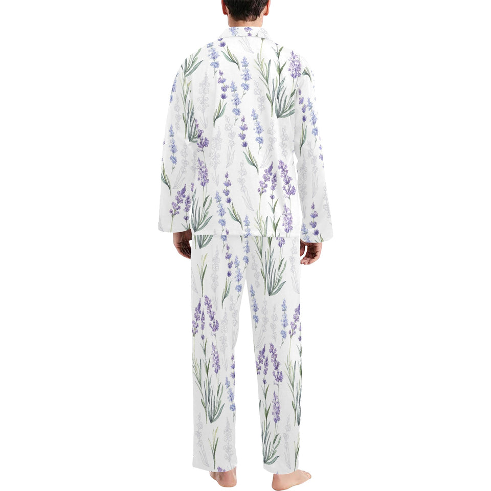 Hand painting Watercolor Lavender Men's Long Pajama Set