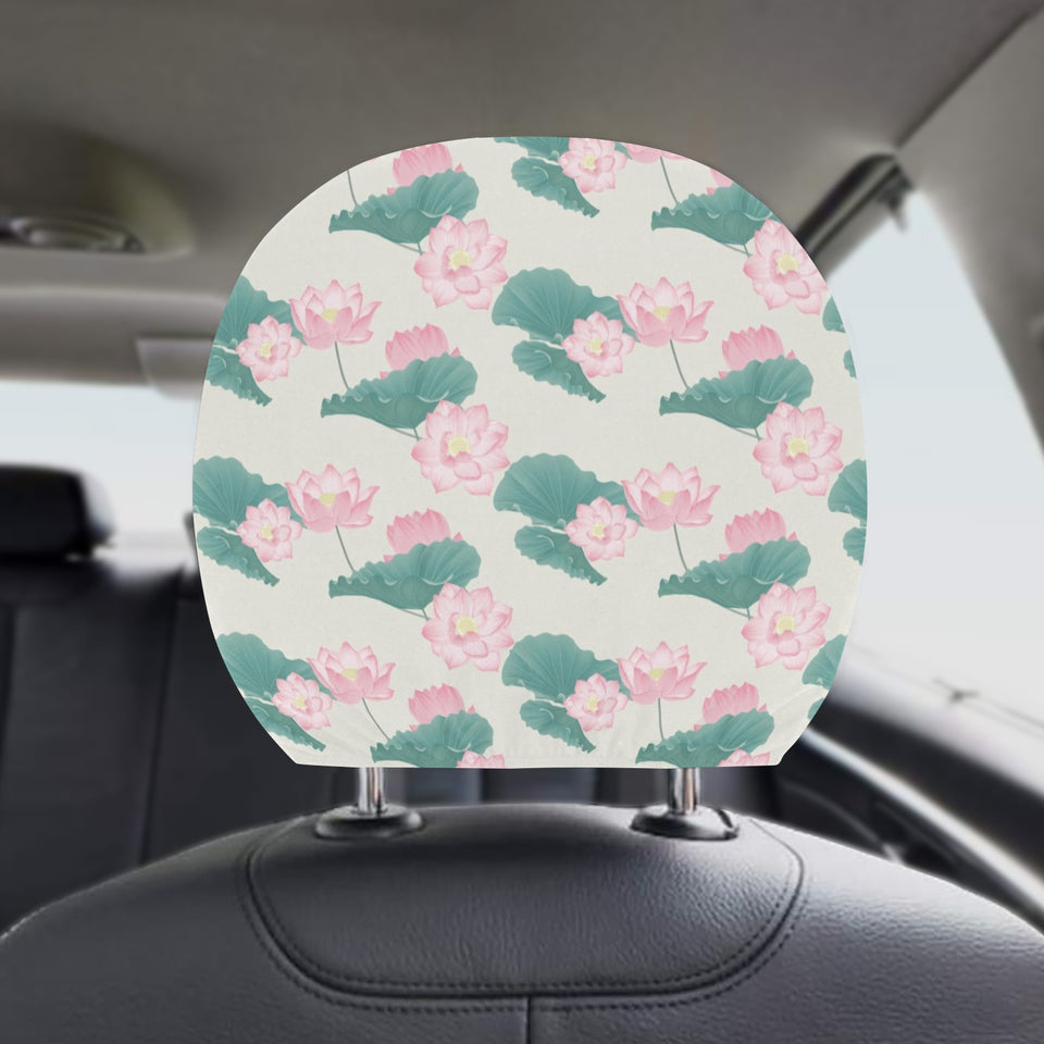 Pink lotus waterlily leaves pattern Car Headrest Cover